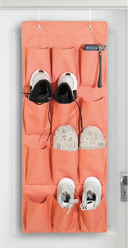 Shoe Organizer for Closet 12 Sections Hanging Shoe Rack for Door Over The Door Shoe Organizer (Orange)
