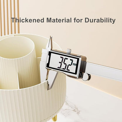 360 Degree Rotating Makeup Brush Holder Organizer Detachable Design 5 Slot Make up Brushes Cup for Cosmetics and Pencil Pen Organizer for Desk Makeup Organizer Skincare Storage for Vanity（Cream）