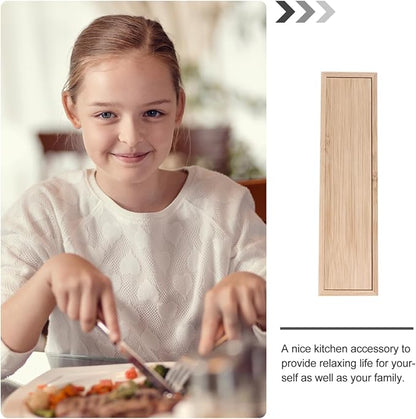 SHOWERORO Bamboo Knife and Fork Storage Box with Sliding Lid Rectangular Flatware Organizer for Travel and Kitchen Drawer Compact 9.65X2.48X1.5 Inch Utensil Case
