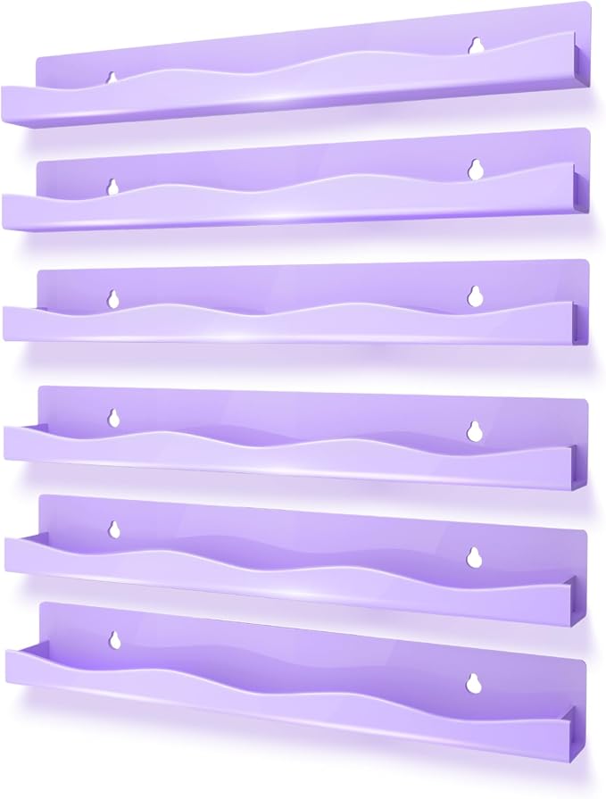 6 Pack Nail Polish Wall Mounted Shelf,15 Inch Nail Polish Floating Shelves for 66-90 Bottles Multi-Purpose,Ideal Gift, Great Display for Salons Retailers,Purple