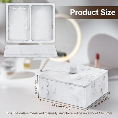 Cotton Swab Holder, 16 OZ Qtip Holder Dispenser with Lid, 2 Compartments Cotton Ball Buds Bathroom Organizers Storage Bin Floss Dispenser Vanity Cosmetics, White