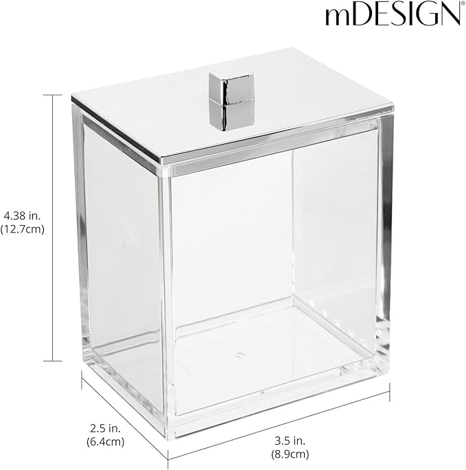 mDesign Plastic Rectangle Apothecary Canister - Organizer for Bathroom Vanity Countertop Shelf Decor - Holds Cotton Swabs, Soap, Makeup, Bath Salts - 2 Pack- Lumiere Collection - Clear/Chrome