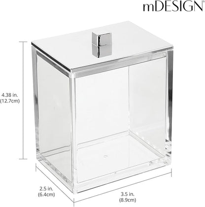mDesign Plastic Rectangle Apothecary Canister - Organizer for Bathroom Vanity Countertop Shelf Decor - Holds Cotton Swabs, Soap, Makeup, Bath Salts - 2 Pack- Lumiere Collection - Clear/Chrome