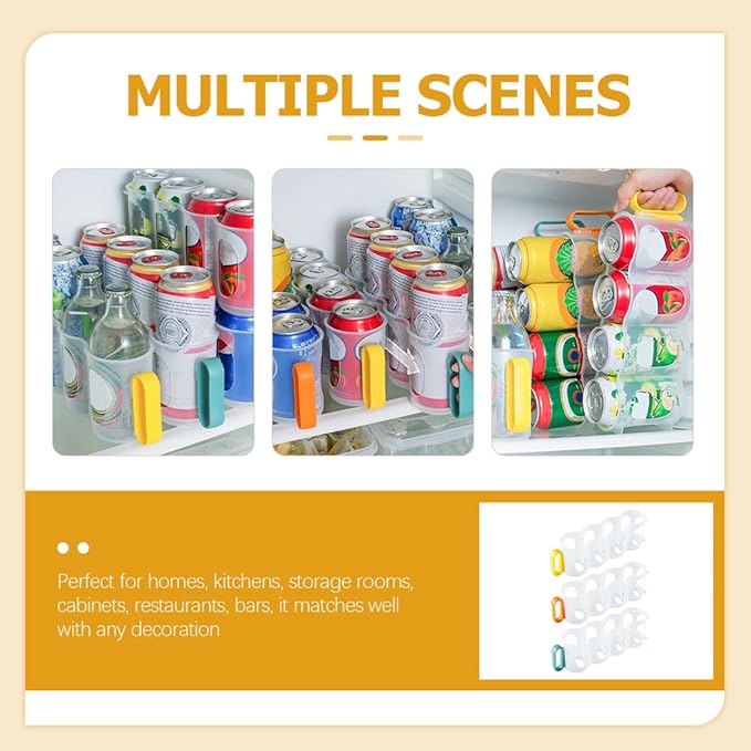 GALPADA 3pcs Refrigerator Drink Can Organizer Beer Can Storage Dispenser for Fridge Space-saving Beverage Holder Rack for Kitchen Pantry Fridge Organizer Random Color