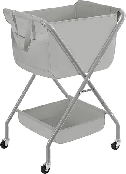 STORAGE MANIAC Collapsible Laundry Cart with Wheels 35.6"H Removable Canvas Bag Rolling Laundry Hamper Clothes Basket with Wheels, Sturdy Steel Frame Folding for Small Narrow Space Easy Storage, Grey