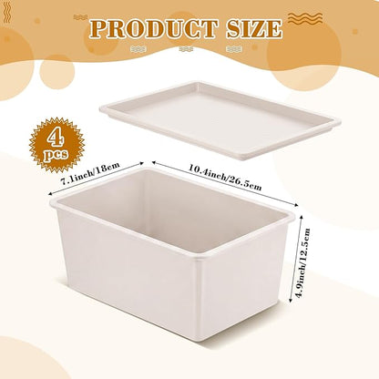 Menkxi 4 Pcs Storage Bins with Lids Plastic Stackable Containers for Organizing Shelves Christmas Ornament Box Baskets(Beige,Small)