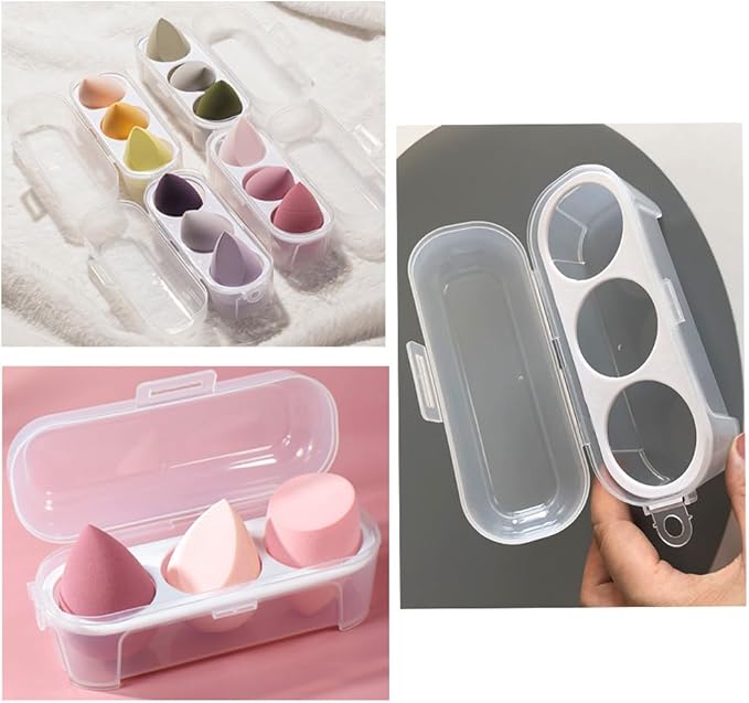 2 Pack Makeup Sponge Holder 3 Slot Container Beauty Sponge Case Powder Puff Storage Organizer Hard Protective Carrying Box Carrier for Beauty Makeup Blenders Set Blending Egg Travel Cosmetic