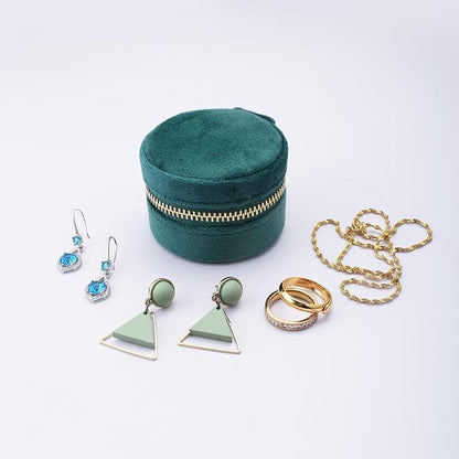 Travel Ring Box with Mirror, Velvet Lined Jewelry Organizer for Women - Mini Portable Case for Engagement, Wedding Band, Earrings,Necklaces | Bridesmaid Proposal Gift (Green)