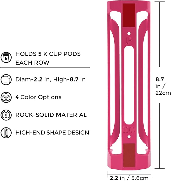K Cup Holder for Keurig: Coffee Pod Holder for Counter Small Space - Kcup holders for Wall Mount (2, Rose Red)