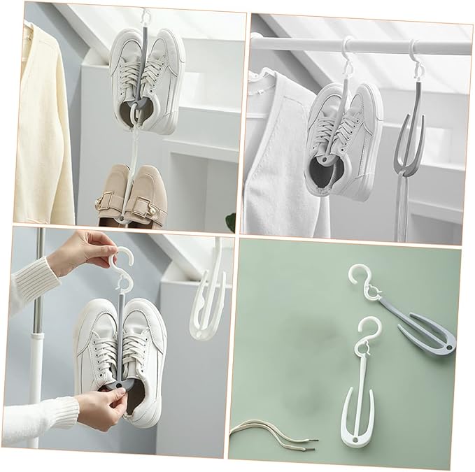 Happyyami 10pcs Double Hook Shoe Hanging Hooks Shoes Drying Rack for Door Storage Organizer Space-Saving Easy to Install Suitable for Laundry Room
