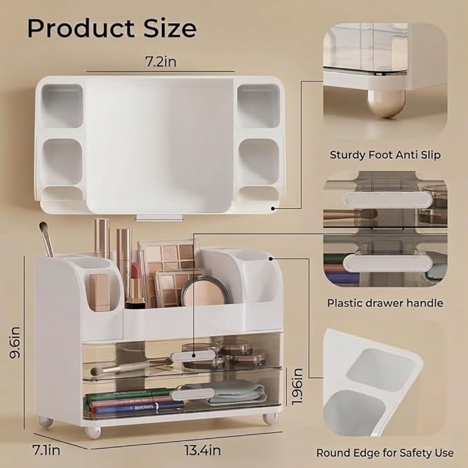 Drawer Cosmetic Organizer, Beauty Tool Display Box, Desktop Skin Care Organizer (White)