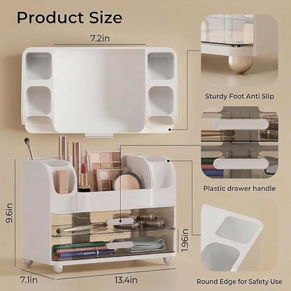 Drawer Cosmetic Organizer, Beauty Tool Display Box, Desktop Skin Care Organizer (White)