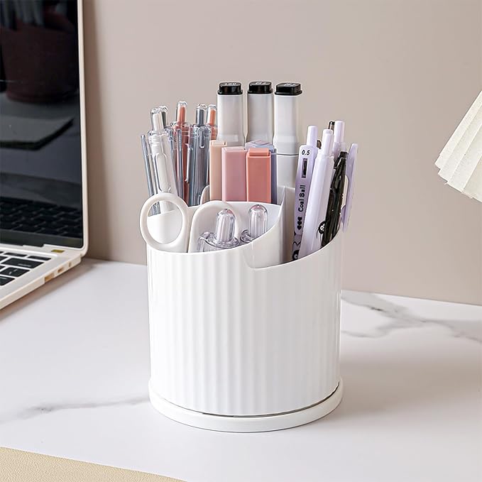 Anyoifax 360 Rotating Makeup Brush Holder Organizer 5 Slots Make Up Brushes Cup Flower-Shaped Spinning Pen Holder for Vanity, Cosmetics, Lipsticks, White
