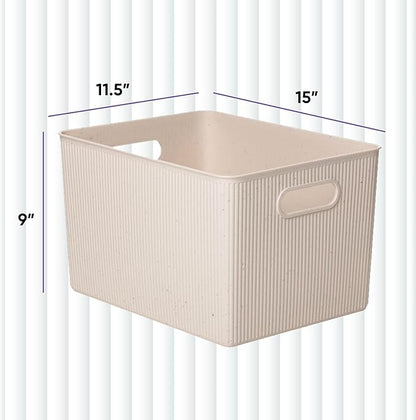 Superio Ribbed Collection - Eco-Friendly Decorative Plastic Basket Open Home Storage Bin and Lid, X-Large (1 Pack) Container Boxes for Organizing Closet Storage Bins for Shelves 22 Liter/23 Quart