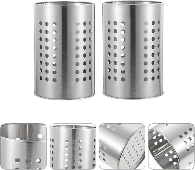 2PCS Stainless Steel Kitchen Utensil Holders for Countertop Spoon Holder Silverware , Chopsticks Holder Spoon and Fork Holder for Restaurant (12 X 12 X 18CM)