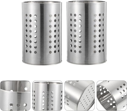 2PCS Stainless Steel Kitchen Utensil Holders for Countertop Spoon Holder Silverware , Chopsticks Holder Spoon and Fork Holder for Restaurant (12 X 12 X 18CM)
