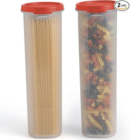 Tall Clear Spaghetti Pasta Container Storage With Lid-2 Pk.Multi-Purpose Kitchen Pantry Organization And Food Storage For Noodles Beans Straws - Airtight Leakproof Spaghetti Keeper BPA Free 37 oz.