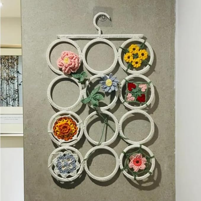18 Circles Scarf Hanger for Multiple Scarves,Hijab Hangers for Closet for Scarves, Belt Organizer for Closet,Towels,Hijab and Tie, Foldable Hanger (1, White)