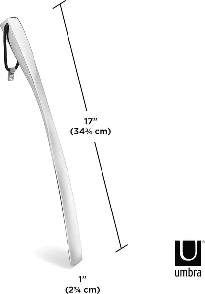 Umbra Shoehorn Premium Silver Long-Handled Metal 18 Inch Horn Stick for Men, Women, Kids, Boots Stainless Steel Heavy-Duty Shoes Remover, Aluminum, 0.4 x 0.4 x 0.4