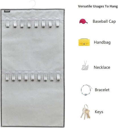 Dual-sided Hanging Jewelry Organizer with 34 Hook Loops Wall Mounted Necklace Holder Jewelry Display Storage Hanger for Bracelet Chain (GREY)