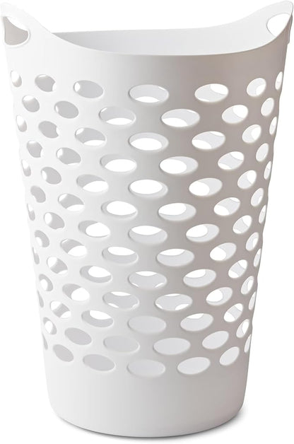 White Round Plastic Laundry Hamper with Handles - 2.2 Bushel Capacity, Lightweight & Space-Saving - Easy-Carry Laundry Basket for Home, Dorm, or Apartment