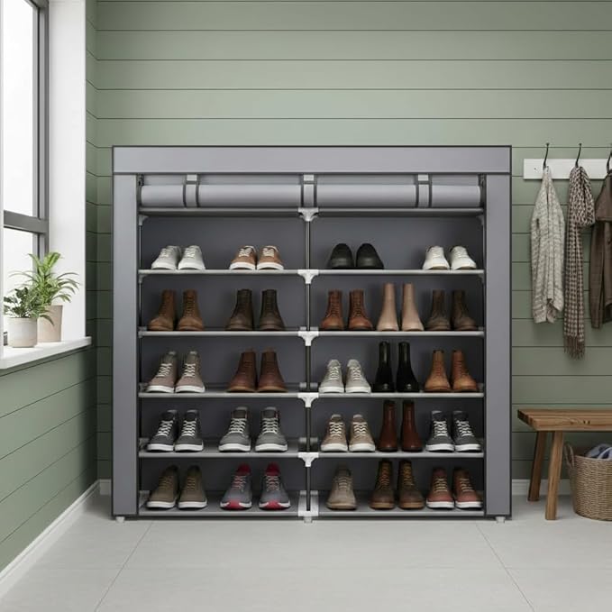7-Tier Portable Shoe Rack, Shoe Organizer with Smooth Painted Surface Finishe, Space-Saving Shoe Shelf for Entryway, Living Room, Bedroom (Gray, 7-Tier)