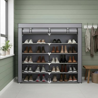 7-Tier Portable Shoe Rack, Shoe Organizer with Smooth Painted Surface Finishe, Space-Saving Shoe Shelf for Entryway, Living Room, Bedroom (Gray, 7-Tier)