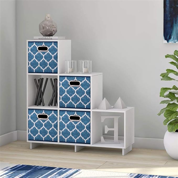 Square Fabric Cube Storage Bins 10.5x10.5 x 11In Blue Cloth Storage Cubes Baskets Foldable Storage Boxes Decorative Cubicle Strorage Inserts Cubes Drawer Organizer Closet,QY-SC09-6