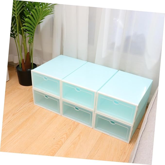 Mobestech 6PCS Thickened Shoe Box Storage Container Stackable Plastic Organizer for Sneakers Endurable Shoe Bin with Lid for Closet and Entryway