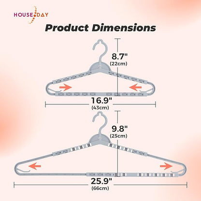 HOUSE DAY Extra Large Adjustable Hangers 4 Pack, Heavy Duty Clothes Hangers with 360° Rotating Hook, Sturdy Plastic Hangers Ideal for Coat,Sweaters, Jackets, Bath Towels, Oversized Garments (Gray)