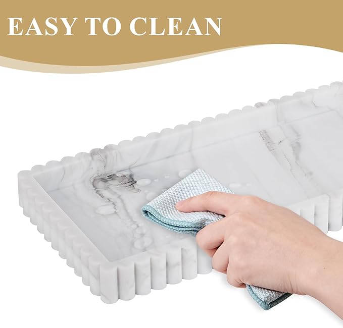 Silicone Bathroom Tray Small Vanity Organizer Rectangle Sink Caddy Sponge Holder Kitchen Counter Decor for Dish Soap, Perfume, Candle, Marble