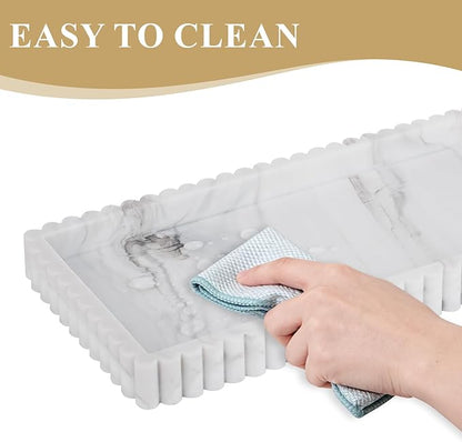 Silicone Bathroom Tray Small Vanity Organizer Rectangle Sink Caddy Sponge Holder Kitchen Counter Decor for Dish Soap, Perfume, Candle, Marble