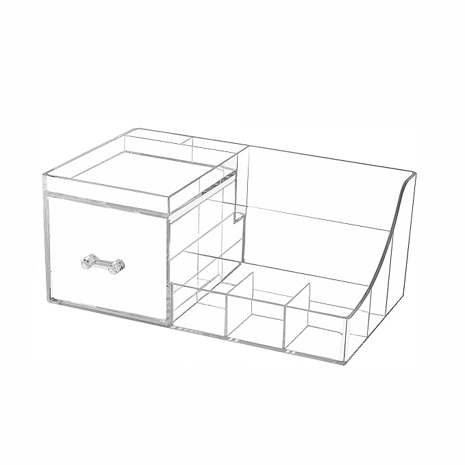 Cq acrylic1 Pack Clear Makeup Organizer Countertop,Stackable 1 Drawers Skincare Organizer,Cute Skin Care Organizer for Vanity Hair Clip,Jewelry,Beauty Product Desk and Make Up Organizers for Vanity