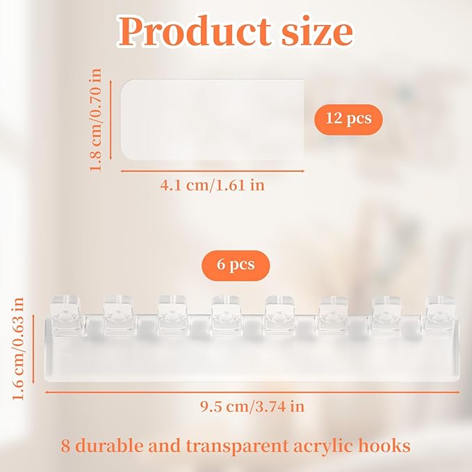 3 Pack 8-Hook Necklace Holder - Clear Self-Adhesive Hanging Jewelry Organizer - Hanging Earring & Ring Bracelet Storage, Decorative Space-Saving Jewelry Display, Wall Mount