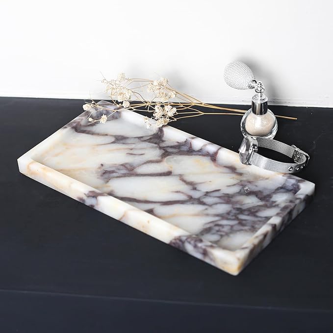 100% Natural Luxury Calaccata Viola Marble Small Hand Towel Tray Holder Organizer, Makeup Bathroom Holder