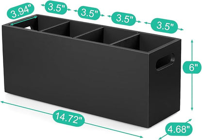 ALELION Large Utensil Holder with Removable Divider - 4 Compartment Wooden Utensil Caddy Organizer for Kitchen Counter - Black Cooking Utensil Crock for Countertop