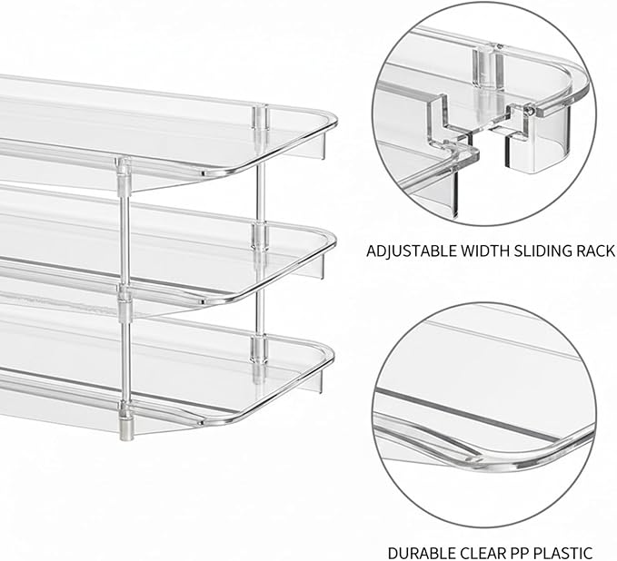 Retractable Can Organizer, Adjustable Width Sliding Dispenser for Refrigerator & Pantry, Clear Plastic Storage Rack for Soda Cans and Bottles (1 PC)