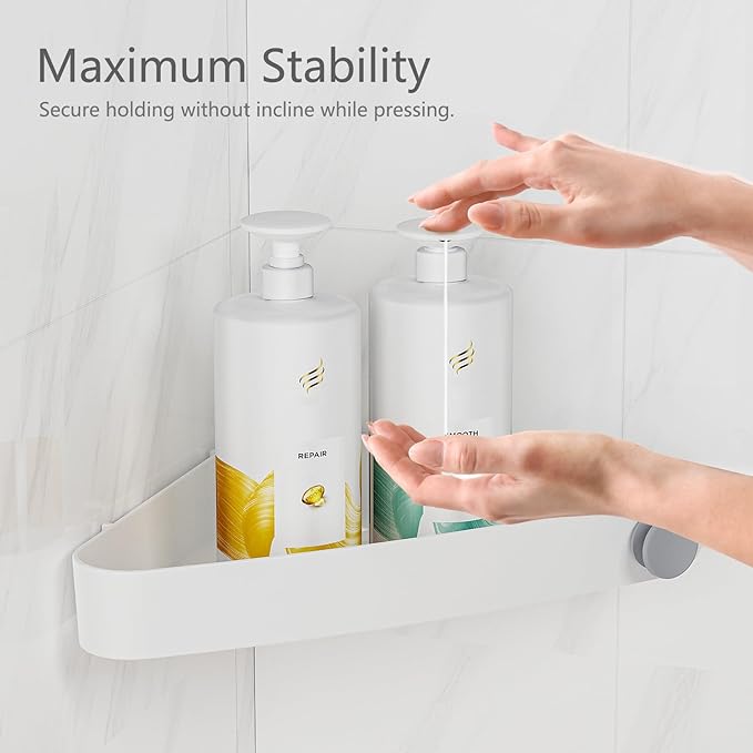 Sotfamily Plastic Shower Caddy Corner (for 90° Only), 2 Pack Adhesive Corner Shower Shelves for Bathroom Organizers and Storage, White