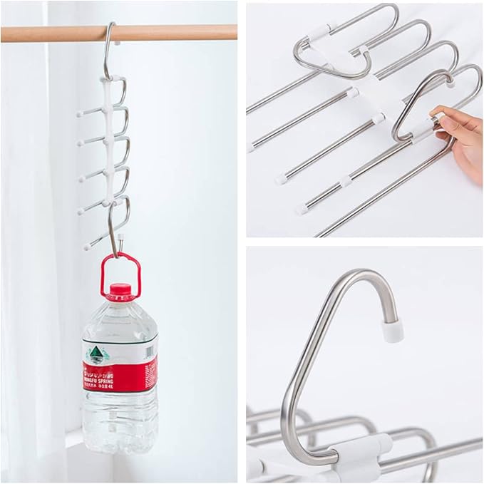 Upgrade Azeroth Pants Hangers 4 Pack Space Saving S-Type Stainless Steel Clothes Pants Hangers,Anti-Slip Design,Clothes Closet Storage Organizer for Pants Jeans Trousers Skirts Scarf