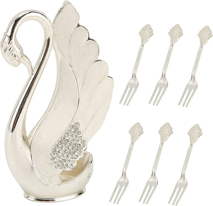 Decorative Swan Flatware Holder Organizer Set for Spoons, Forks, Coffee Stirring, Dessert Cutlery, Kitchen Counter Display