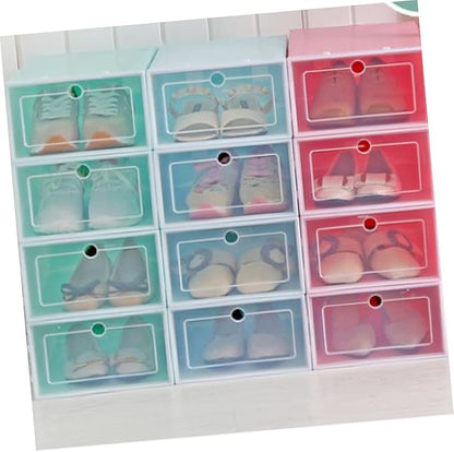 Amosfun 6pcs Stackable Shoe Storage Box Thicken Plastic Organizer for Closet Entryway under Bed Large Green for Keeping Shoes Organized and Visible