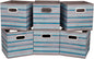 13 inch Collapsible Storage Cubes Bins Teal Stripes Fabric Storage Boxes Foldable Cube Inserts Storage Grey Printed Folding Cloth Storage Baskets Drawer Organizer ,QY-SC05-6
