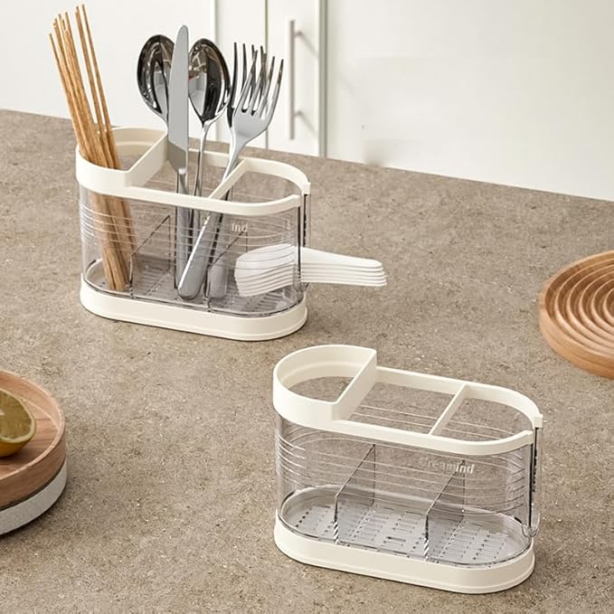 Clear Countertop Cutlery Drying Holder Utensil Holder Cutlery Drainer Tableware Holder Box Tabletop Separated Fork Chopstick Kitchen Storage Cutlery Utensil Organizer