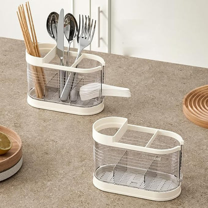 Clear Countertop Cutlery Drying Holder Utensil Holder Cutlery Drainer Tableware Holder Box Tabletop Separated Fork Chopstick Kitchen Storage Cutlery Utensil Organizer