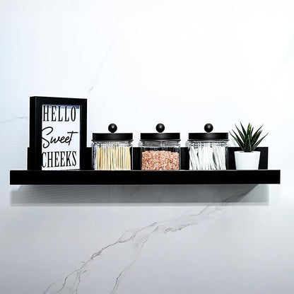 SheeChung Bathroom Organizers and Storage - 4Pack Qtip Holders Bathroom Canister Apothecary Jars for Cotton Swabs, Rounds, Balls, Qtips,Makeup Sponges, Flossers,Bath Salts - Black