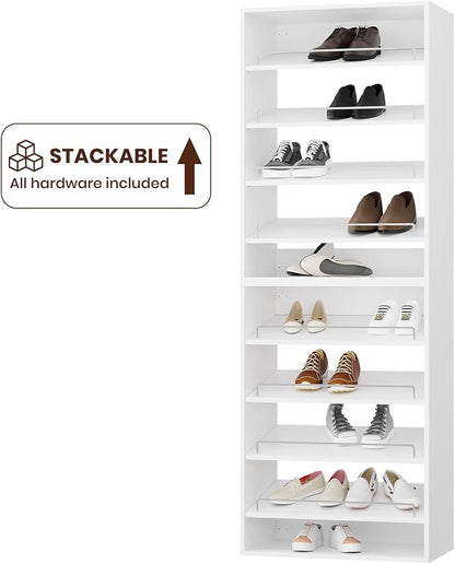ROOMTEC 31.5" Shoe Shelf Short Tower Closet Unit, Modular Closet System with Shelf, Wardrobe Organizer for Bedroom or Walk-in Closet, Wall Mounted, Customizable Clothes Storage Unit, White