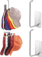 Hat Racks for Baseball Caps 2 Pack, Stainless Steel Adhesive Hat Hanger Hooks Holder for Wall, Multi-Purpose Strong Hook Organizer Can Hold More Than 10 Hats for Door/Closet