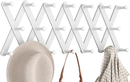 Accordion Wall Hanger, Hat Rack for Wall with 20 Coat Hooks, Expandable Hat Hangers Organizer, Vintage Decorative Coat Rack Wall Mount for Purse, Mug(White)
