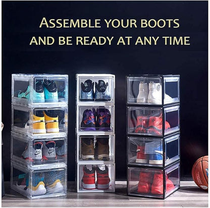 Magnetic Shoe Storage Boxes Stackable Front Open Acrylic Organizer Sneaker Display Case for Shoe or Collections Clear Closet Shelf (Clear)