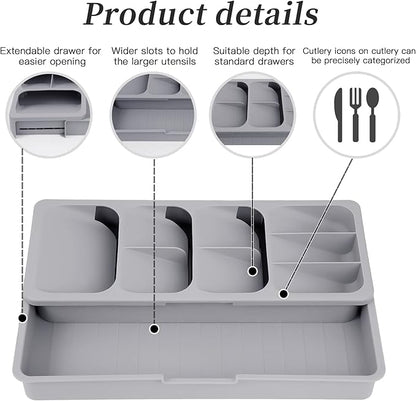 Silverware Organizer Storage Tray,Cutlery Expandable Organizer for Kitchen Drawer Holding Flatware Spoons Forks